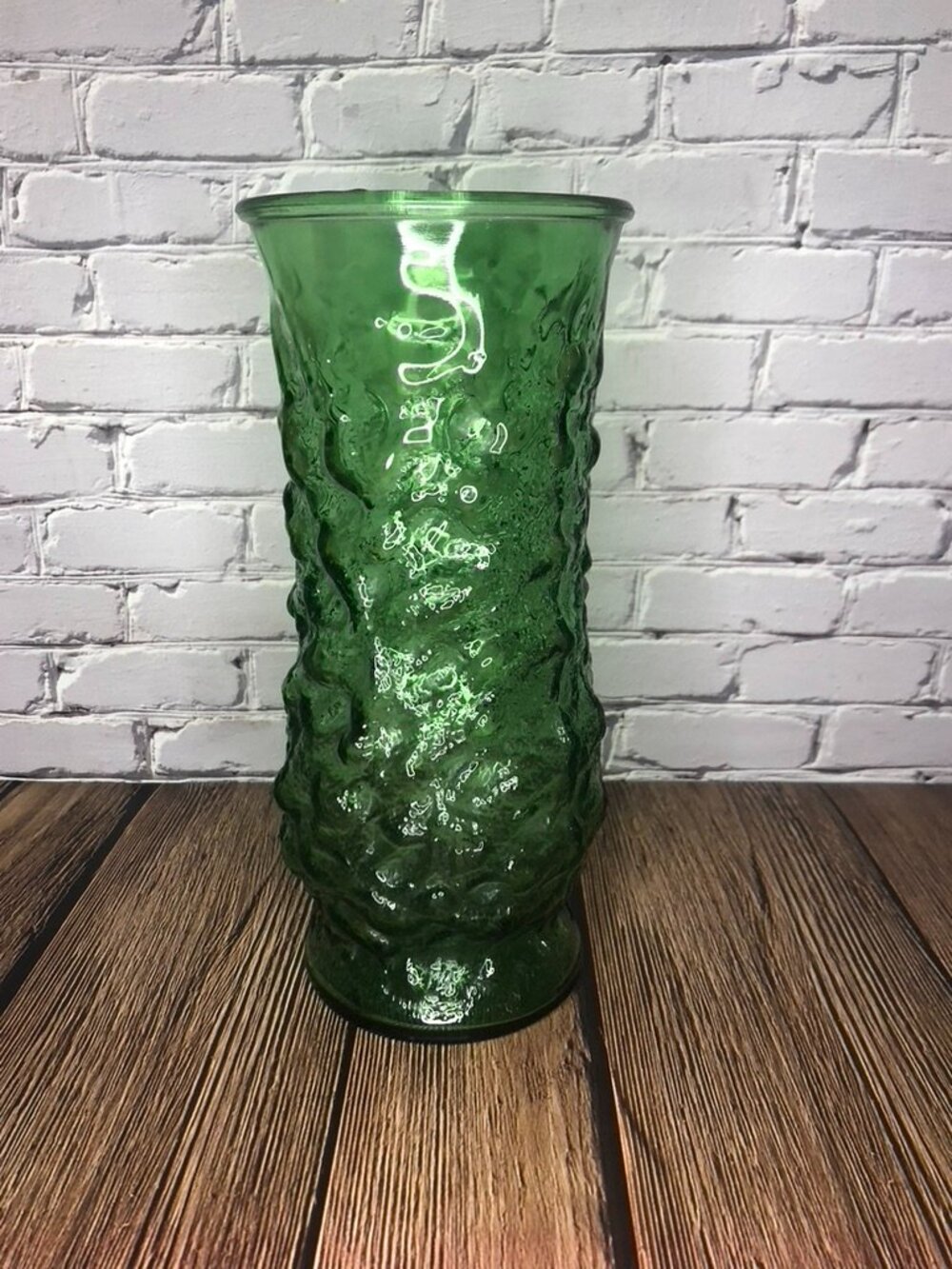Vintage MCM 1960s E.O. BRODY Emerald Green Crinkle Textured Glass, Made in USA
